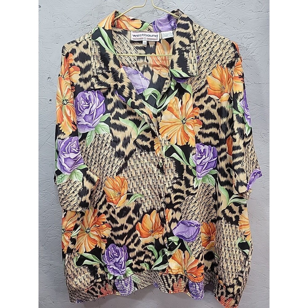 Westbound Womans Blouse Top Multicolor Plus Floral Short Sleeve Sz 20W Vtg